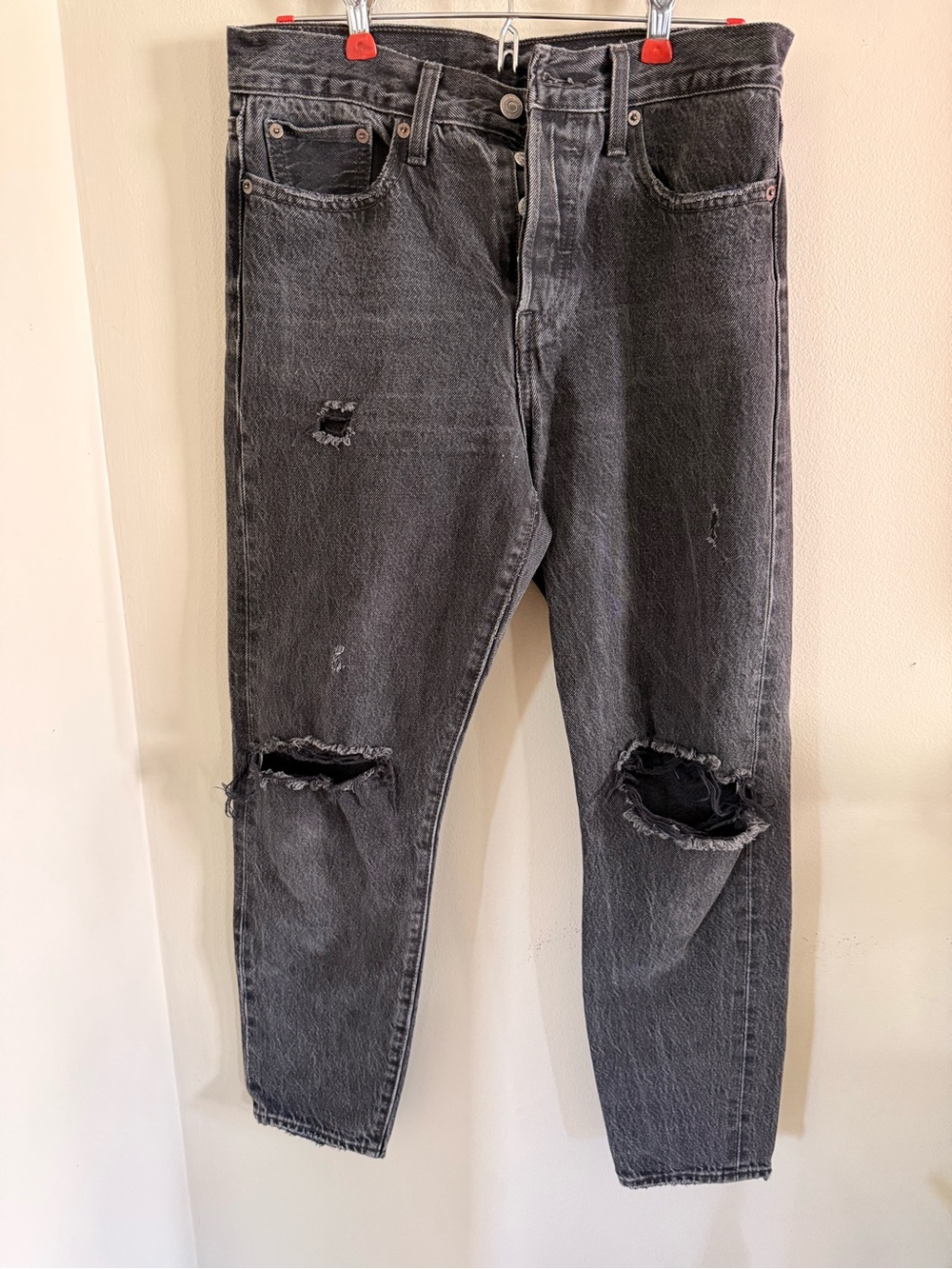 Levi's Women's Straight Leg Distressed Washed Black Jeans